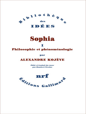 cover image of Sophia (Tome 1)--Philosophie et phénoménologie